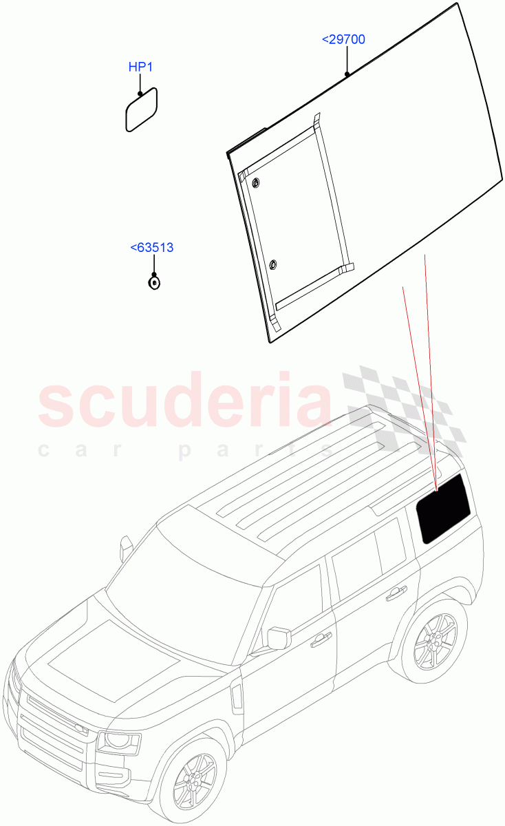 Quarter Windows (Standard Wheelbase, Version - X, Version - First Edition, Version - X-Dynamic, Version - Core, Version - LE) of Land Rover Land Rover Defender (2020+) [3.0 I6 Turbo Diesel AJ20D6]