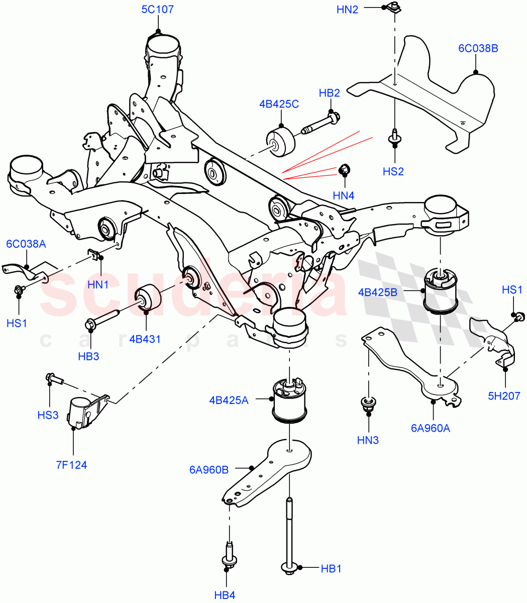 Rear Cross Member & Stabilizer Bar (Crossmember) (Changsu (China), Electric Engine Battery-MHEV, Less Electric Engine Battery) of Land Rover Land Rover Range Rover Evoque (2019+) [1.5 I3 Turbo Petrol AJ20P3]