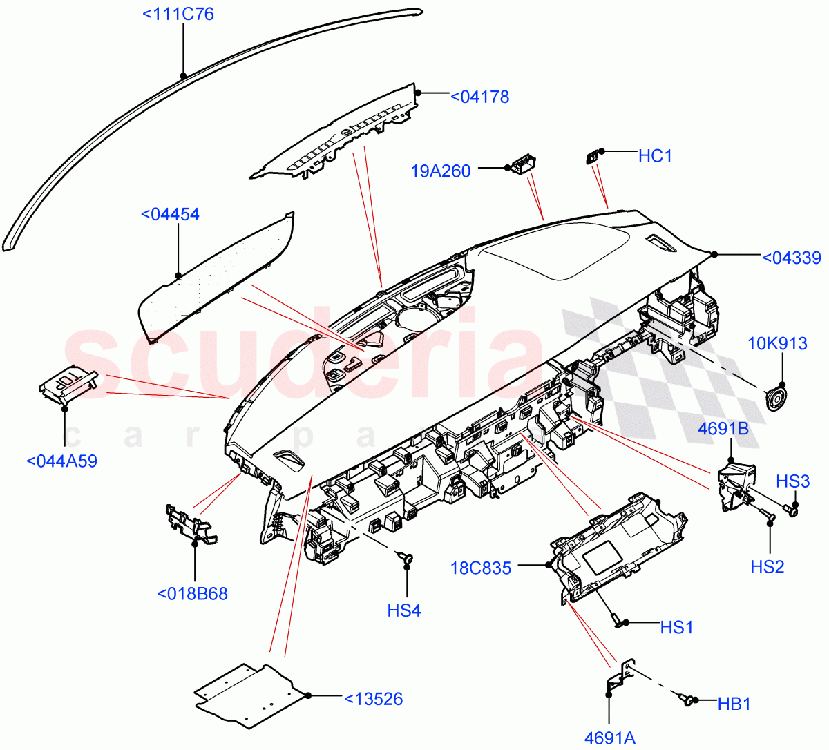 Instrument Panel (Upper, External Components) (Halewood (UK), Less Head Up Display) of Land Rover Land Rover Range Rover Evoque (2019+) [2.0 Turbo Diesel AJ21D4]
