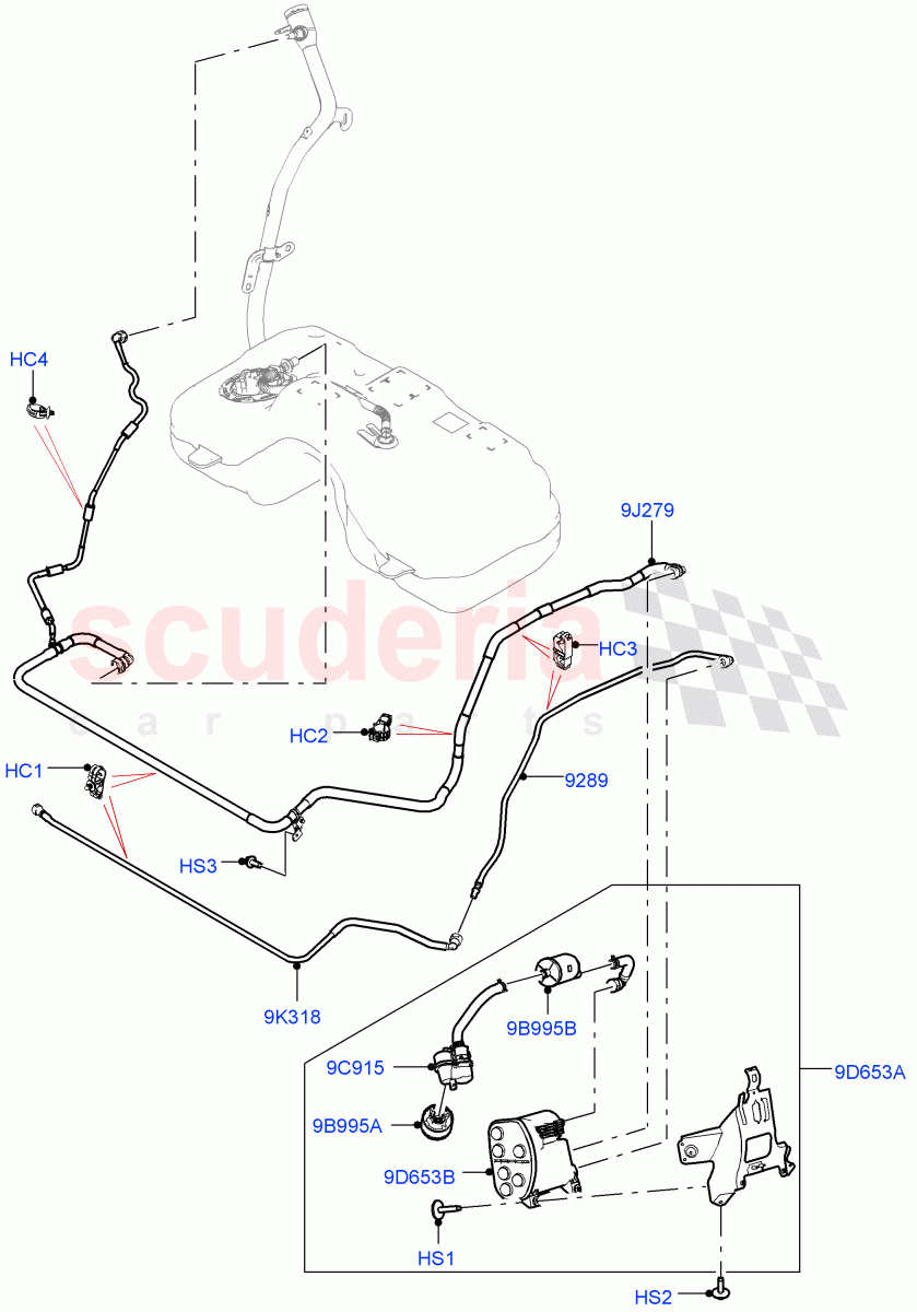 Carbon Canister (2.0L AJ20P4 Petrol Mid PTA, Halewood (UK), Fuel Tank Filler Neck - DMTL, 2.0L AJ20P4 Petrol High PTA) of Land Rover Land Rover Range Rover Evoque (2019+) [2.0 Turbo Petrol AJ200P]