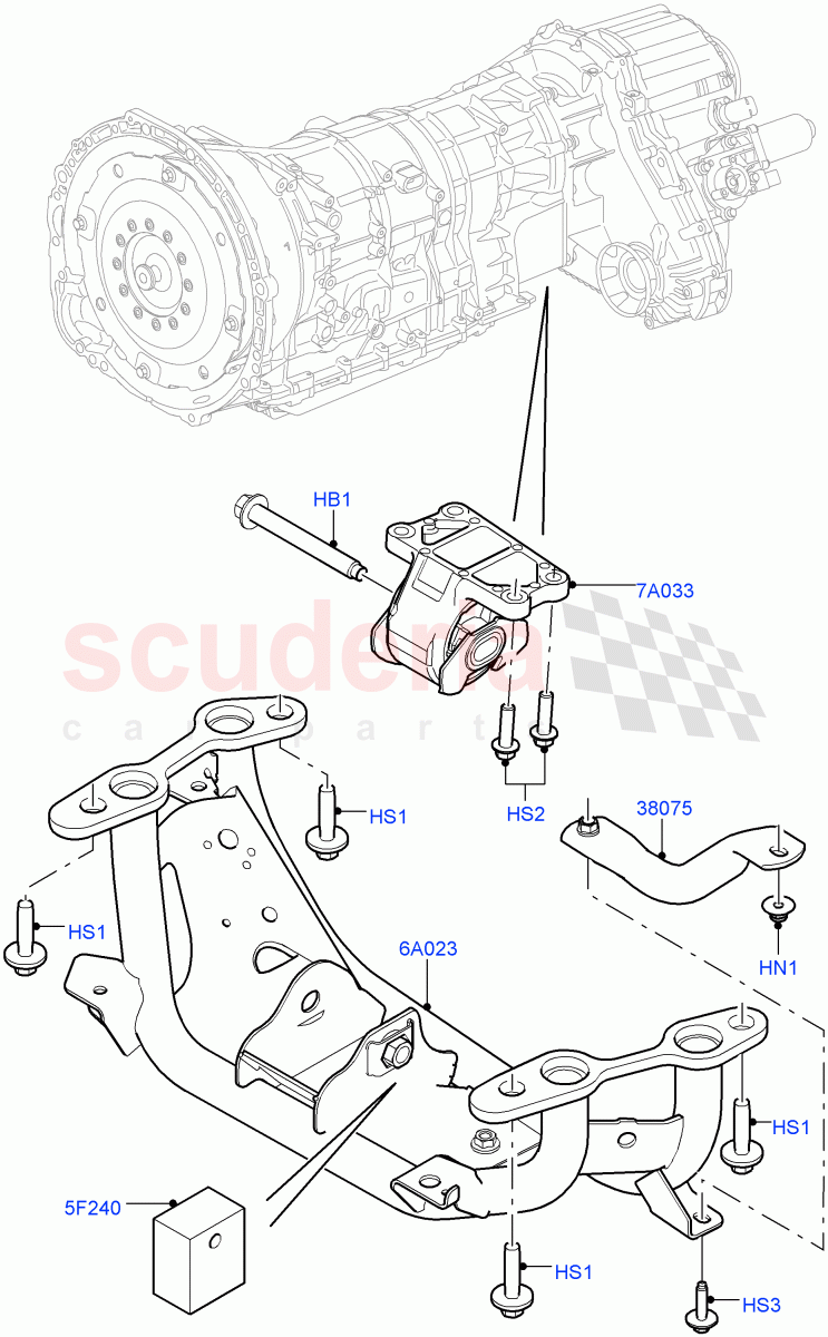 Transmission Mounting(5.0L OHC SGDI SC V8 Petrol - AJ133,4.4L DOHC DITC V8 Diesel)((V)TOHA999999) of Land Rover Land Rover Range Rover Sport (2014+) [2.0 Turbo Diesel]