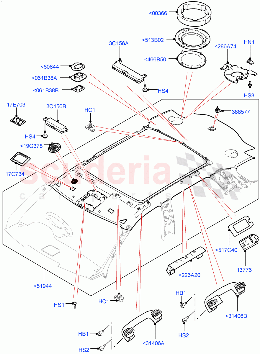 Headlining And Sun Visors (With Roof Conversion-Panorama Roof, Halewood (UK)) of Land Rover Land Rover Discovery Sport (2015+) [2.0 Turbo Diesel AJ21D4]