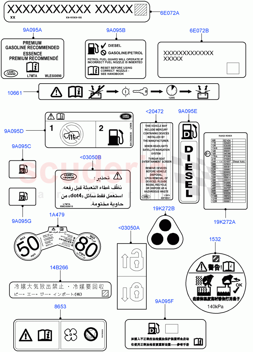 Labels (Body) ((V) FROMAA000001) of Land Rover Land Rover Range Rover (2010-2012) [3.6 V8 32V DOHC EFI Diesel]