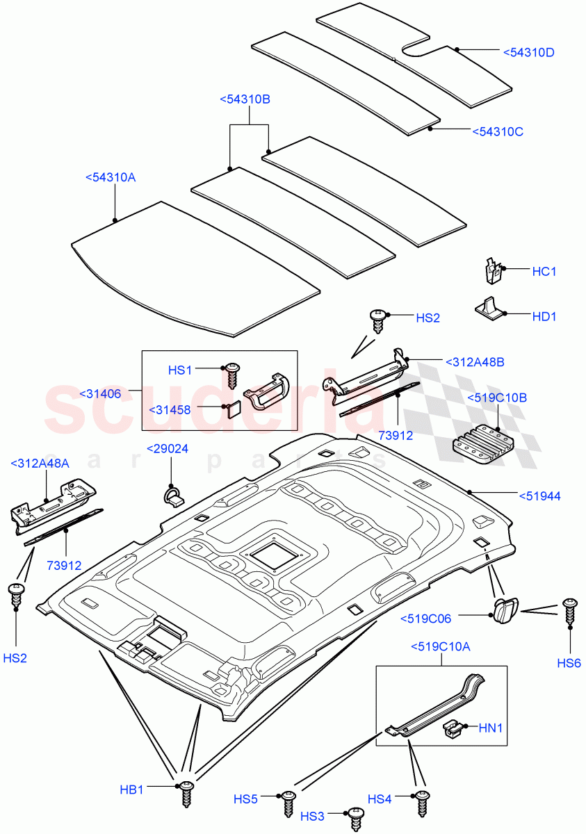 Headlining And Sun Visors(Headlining With Front And Rear Lamp Aperture)(Less Armoured)((V)FROMAA000001) of Land Rover Land Rover Range Rover (2010-2012) [3.6 V8 32V DOHC EFI Diesel]