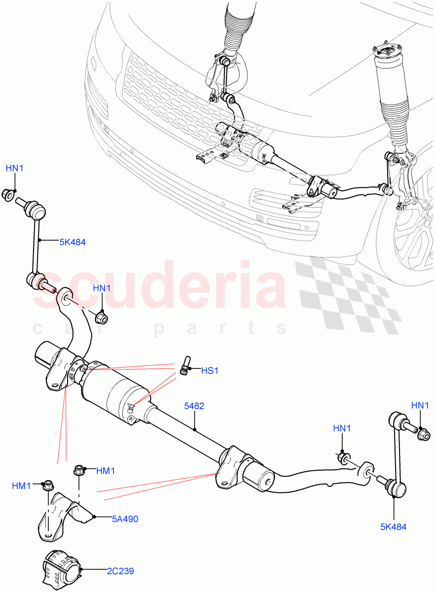 Front Cross Member & Stabilizer Bar(Active Stabilizer Bar)(5.0 Petrol AJ133 DOHC CDA,Electronic Air Suspension With ACE,4.4L DOHC DITC V8 Diesel,5.0L OHC SGDI SC V8 Petrol - AJ133,3.0L AJ20D6 Diesel High,3.0L AJ20P6 Petrol High)((V)FROMKA000001) of Land Rover Land Rover Range Rover (2012-2021) [5.0 OHC SGDI SC V8 Petrol]