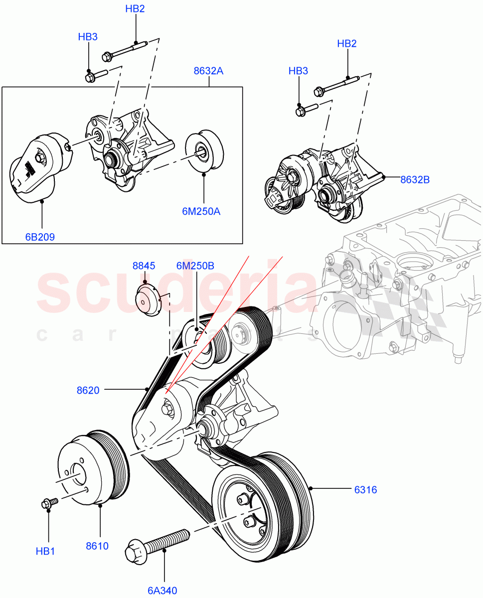 Pulleys And Drive Belts(Secondary Drive, Solihull Plant Build)(3.0L DOHC GDI SC V6 PETROL)((V)FROMEA000001) of Land Rover Land Rover Discovery 4 (2010-2016) [3.0 DOHC GDI SC V6 Petrol]