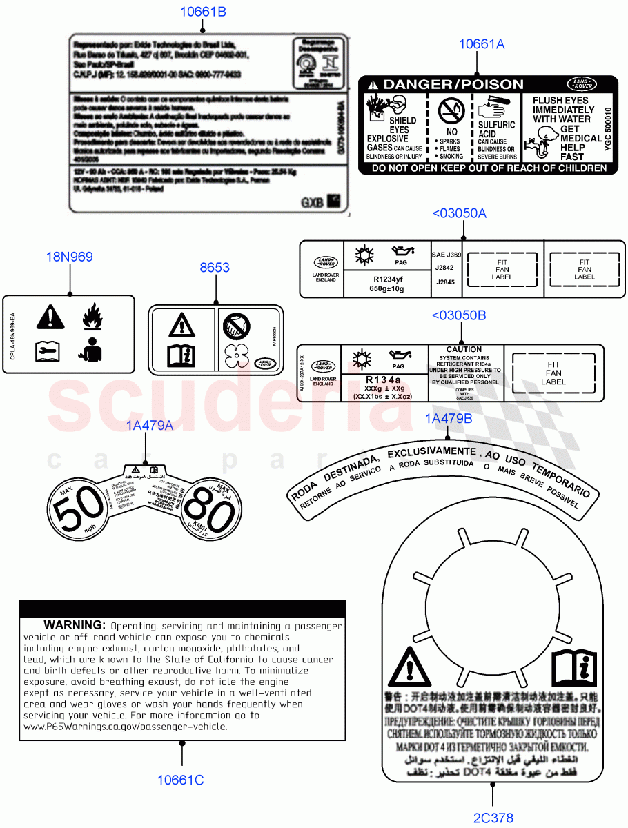 Labels (Warning Decals) (Halewood (UK)) of Land Rover Land Rover Range Rover Evoque (2012-2018) [2.2 Single Turbo Diesel]
