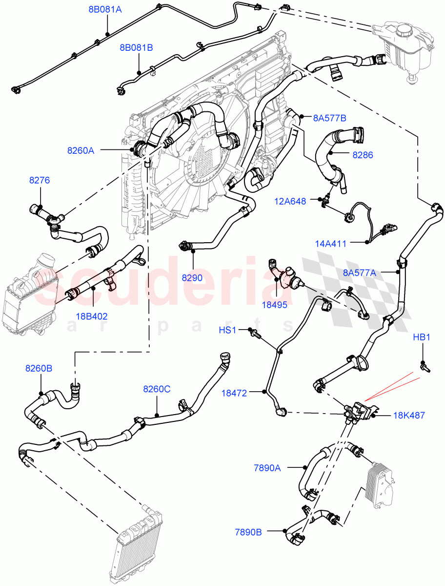 Cooling System Pipes And Hoses (2.0L AJ20P4 Petrol High PTA, Halewood (UK), Active Tranmission Warming) of Land Rover Land Rover Discovery Sport (2015+) [2.0 Turbo Petrol AJ200P]