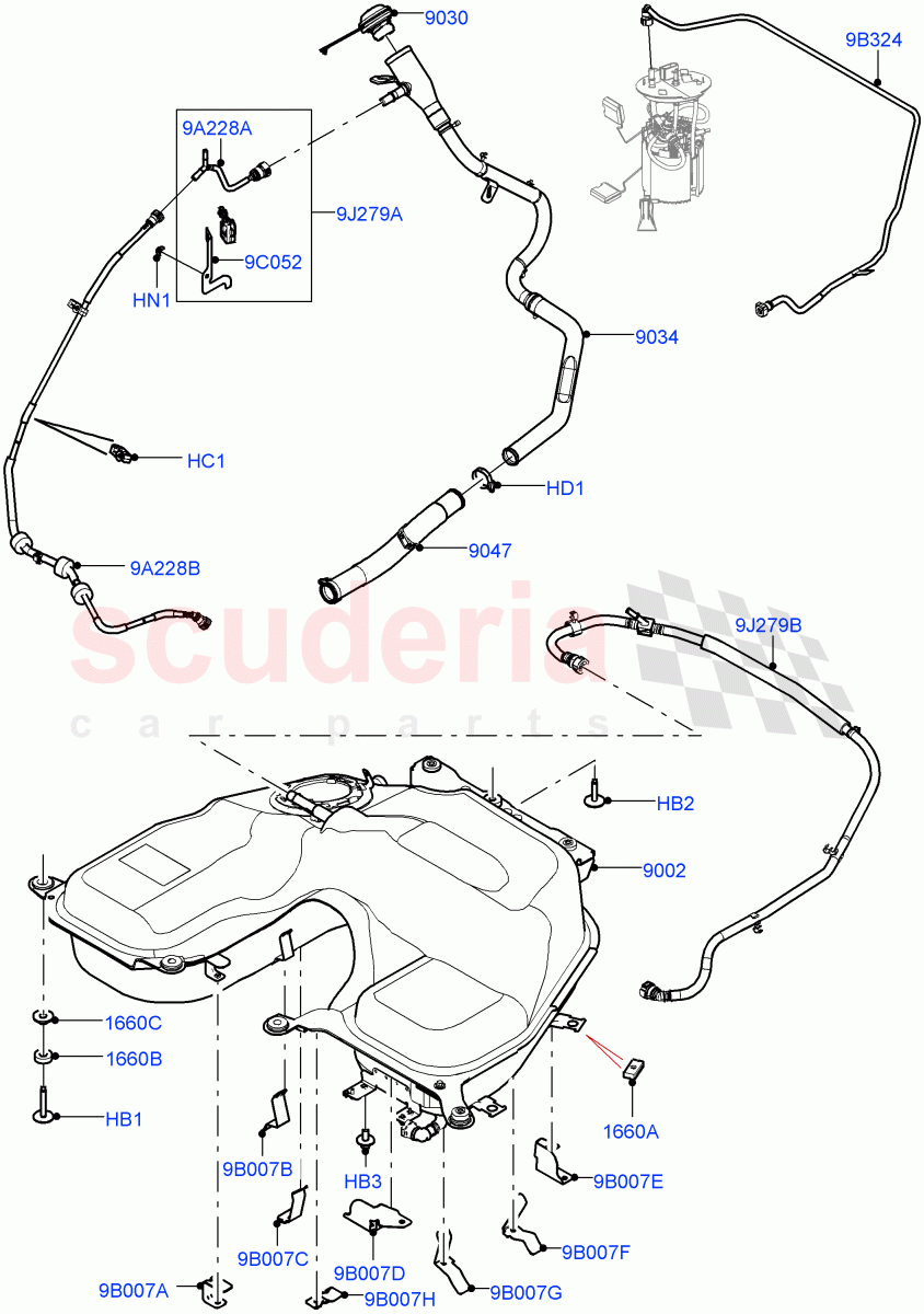 Fuel Tank & Related Parts (Nitra Plant Build) (2.0L AJ200P Hi PHEV) of Land Rover Land Rover Defender (2020+) [2.0 Turbo Petrol AJ200P]