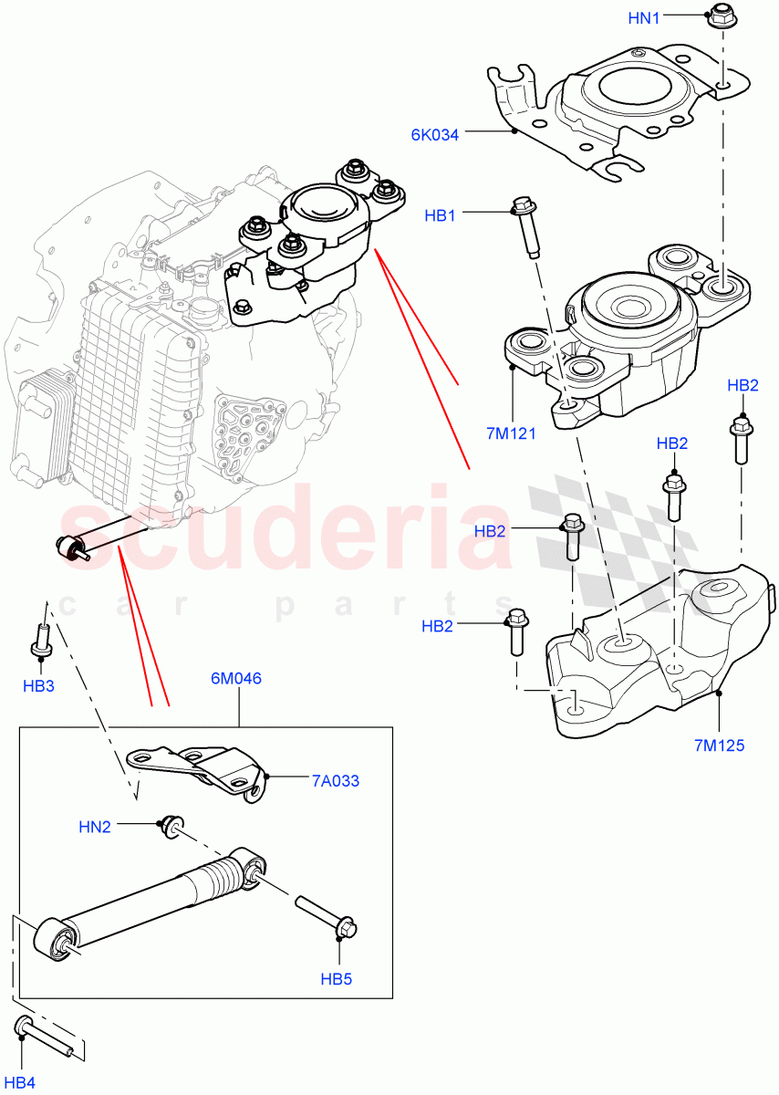 Transmission Mounting (2.0L 16V TIVCT T/C Gen2 Petrol, 9 Speed Auto AWD, Itatiaia (Brazil), 2.0L 16V TIVCT T/C 240PS Petrol) ((V) FROMGT000001) of Land Rover Land Rover Discovery Sport (2015+) [1.5 I3 Turbo Petrol AJ20P3]