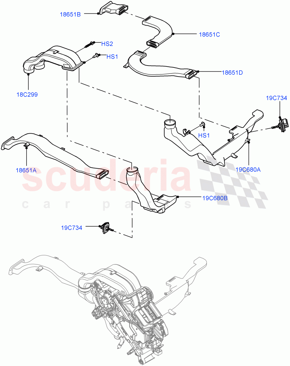 Air Vents, Louvres And Ducts (Solihull Plant Build, Internal Components, Under Rear Seat) (Premium Air Conditioning-Front/Rear) ((V) FROMKA000001) of Land Rover Land Rover Discovery 5 (2017+) [3.0 DOHC GDI SC V6 Petrol]