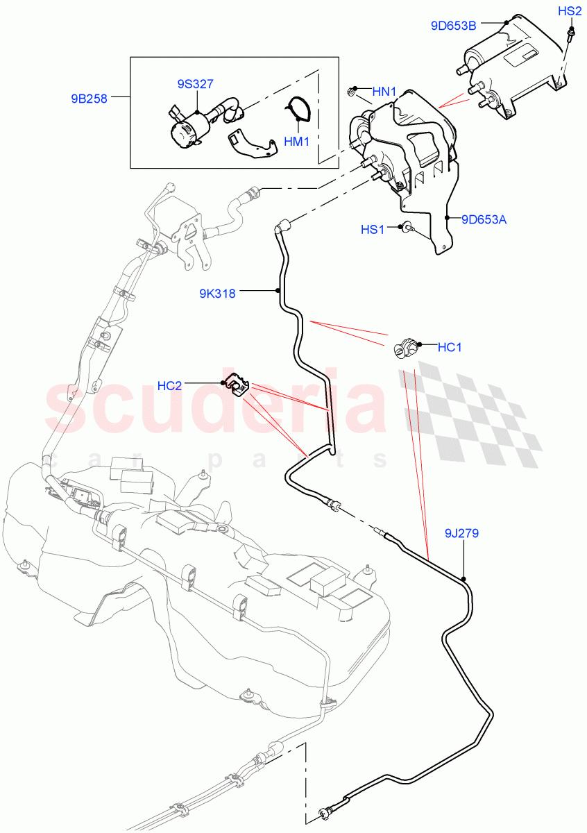 Fuel Lines(2.0L I4 High DOHC AJ200 Petrol,Pet Tank W/O Leak Det - Std Filter,2.0L I4 Mid DOHC AJ200 Petrol)((V)FROMKA000001,(V)TOLA999999) of Land Rover Land Rover Range Rover Velar (2017+) [2.0 Turbo Petrol AJ200P]