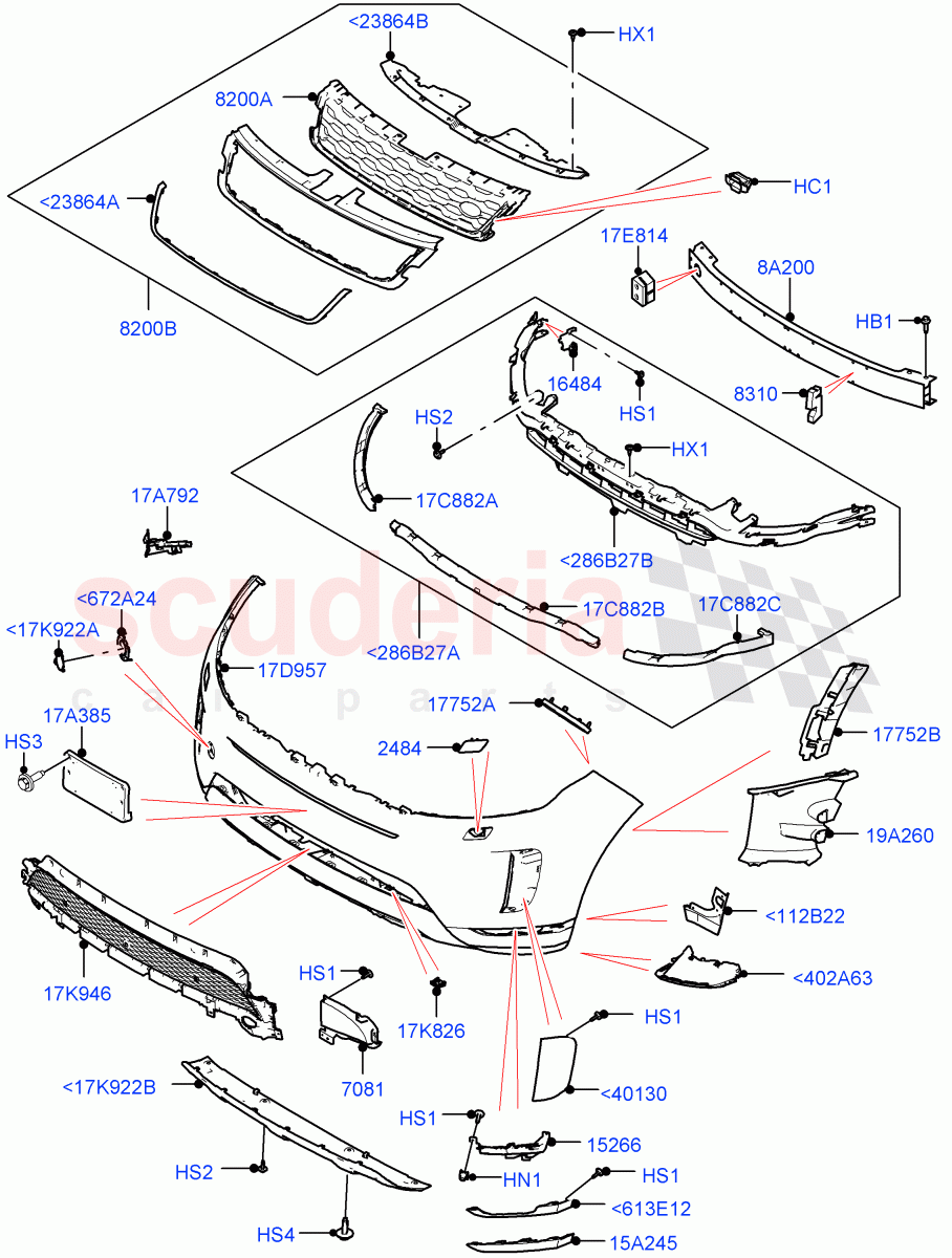 Radiator Grille And Front Bumper(Halewood (UK),Front Bumper - Painted Body Colour) of Land Rover Land Rover Range Rover Evoque (2019+) [1.5 I3 Turbo Petrol AJ20P3]