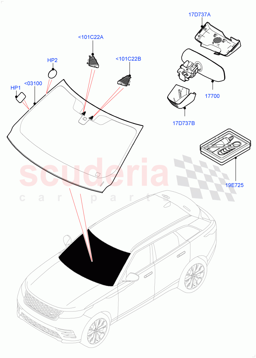 Windscreen/Inside Rear View Mirror of Land Rover Land Rover Range Rover Velar (2017+) [3.0 I6 Turbo Diesel AJ20D6]