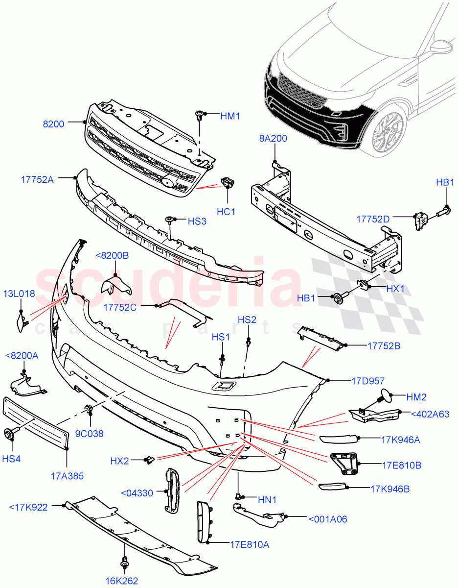 Radiator Grille And Front Bumper(Nitra Plant Build)(Black Front Bumper)((V)FROMK2000001,(V)TOL2999999) of Land Rover Land Rover Discovery 5 (2017+) [3.0 Diesel 24V DOHC TC]