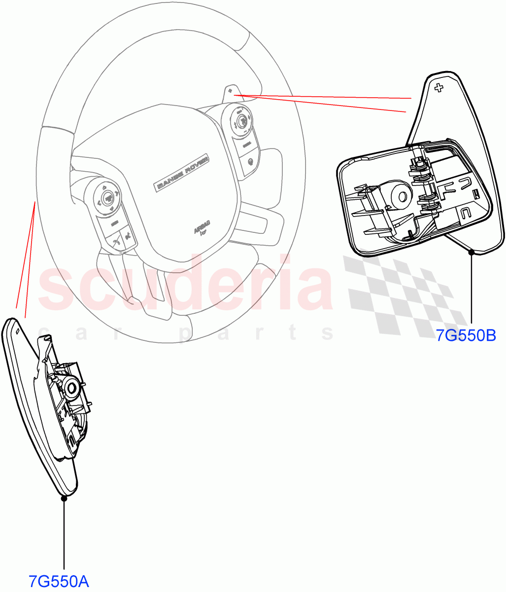 Gear Change-Automatic Transmission(Steering Wheel, Nitra Plant Build)(8 Speed Auto Trans ZF 8HP70 4WD,Paddle Shift - Noble,8 Speed Auto Trans ZF 8HP70 HEV 4WD,Paddle Shift)((V)FROMK2000001) of Land Rover Land Rover Discovery 5 (2017+) [3.0 I6 Turbo Petrol AJ20P6]