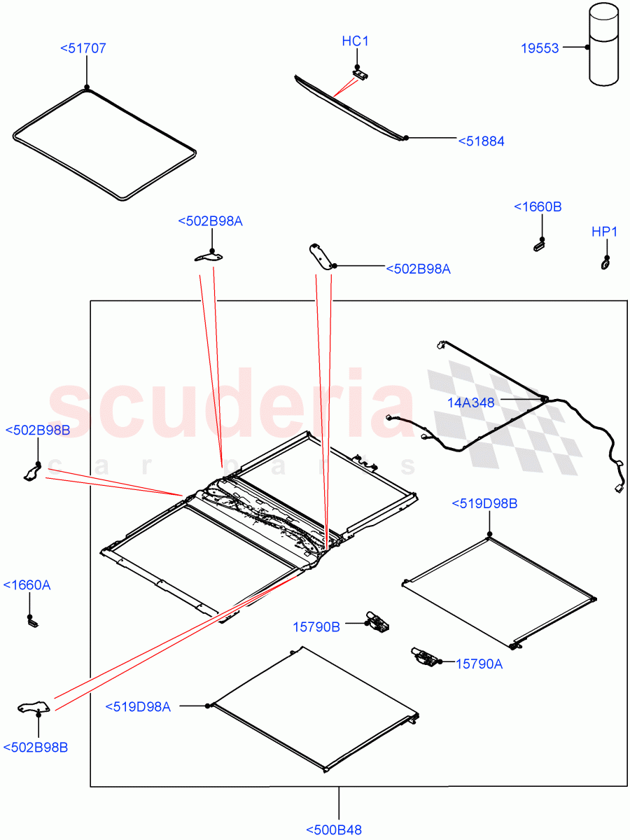 Sliding Roof Mechanism And Controls(Nitra Plant Build, Sunroof Frame)(Roof Conv-Front And Rear Panoramic)((V)FROMK2000001) of Land Rover Land Rover Discovery 5 (2017+) [3.0 Diesel 24V DOHC TC]