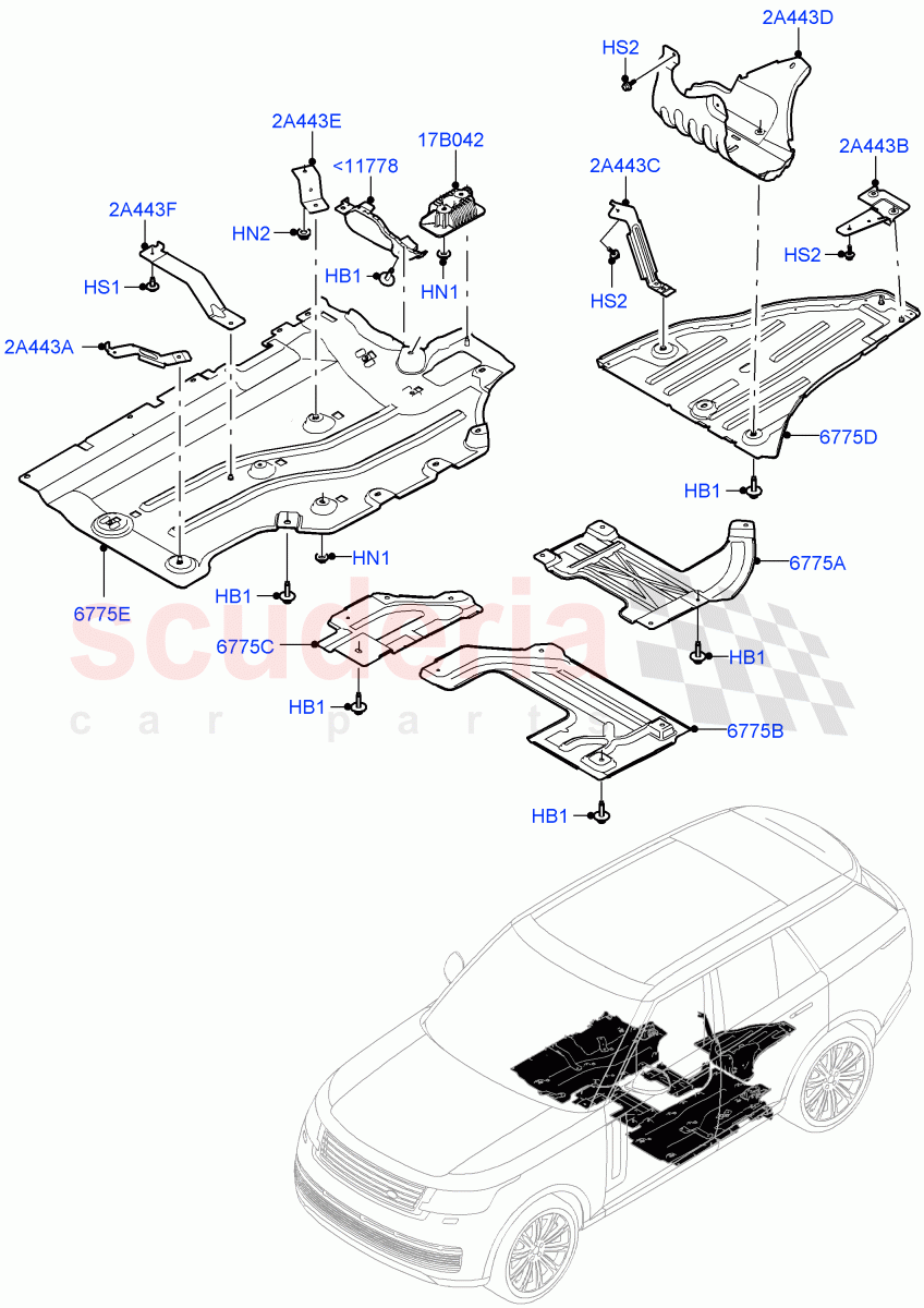 Splash And Heat Shields (Middle And Rear Section) of Land Rover Land Rover Range Rover (2022+) [3.0 I6 Turbo Diesel AJ20D6]