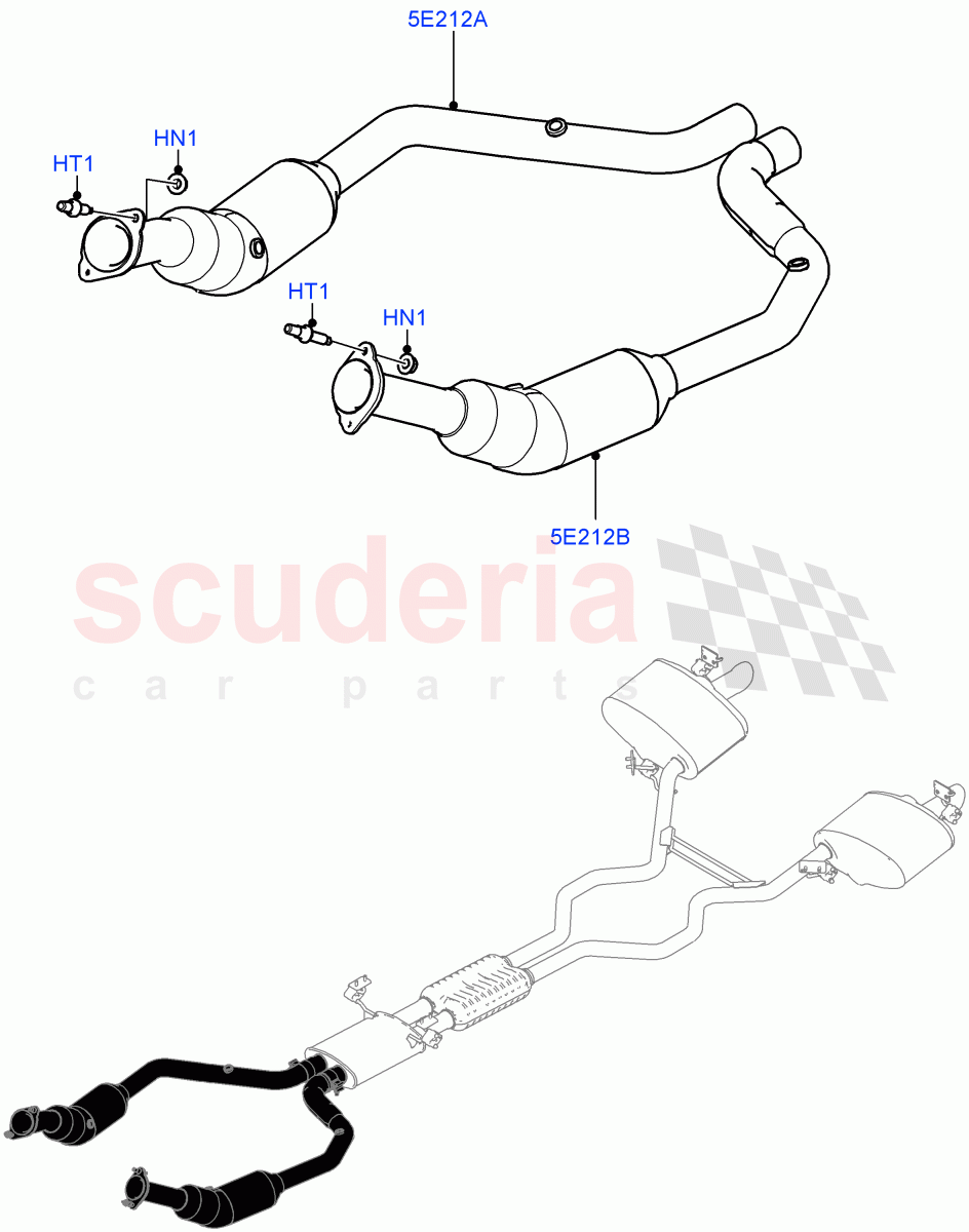 Front Exhaust System (5.0L P AJ133 DOHC CDA S/C Enhanced, EU2, China CN5 (Petrol) Emission, ULEV 125 Emission, 5.0 Petrol AJ133 DOHC CDA, Proconve L6 Emissions, EU6 Emissions, Stage V European Emissions) ((V) FROMJA000001) of Land Rover Land Rover Range Rover (2012-2021) [5.0 OHC SGDI SC V8 Petrol]