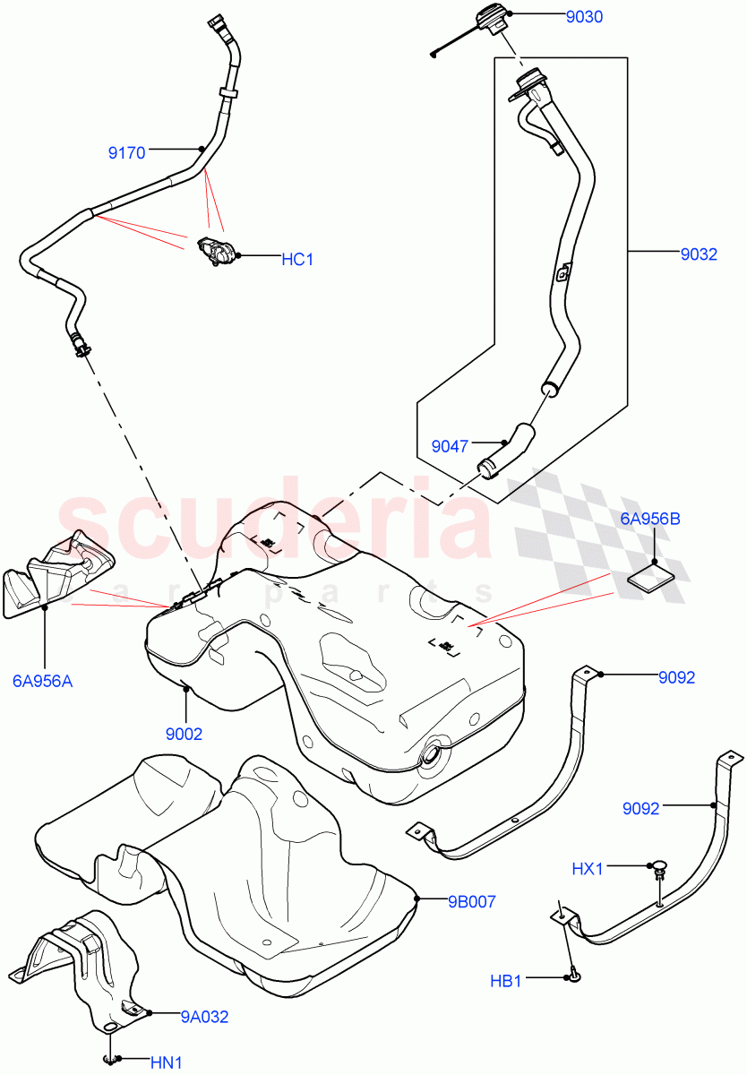 Fuel Tank & Related Parts (2.0L I4 Mid AJ200 Petrol E100, Itatiaia (Brazil), 2.0L I4 Mid DOHC AJ200 Petrol) ((V) FROMJT000001) of Land Rover Land Rover Range Rover Evoque (2012-2018) [2.0 Turbo Petrol AJ200P]