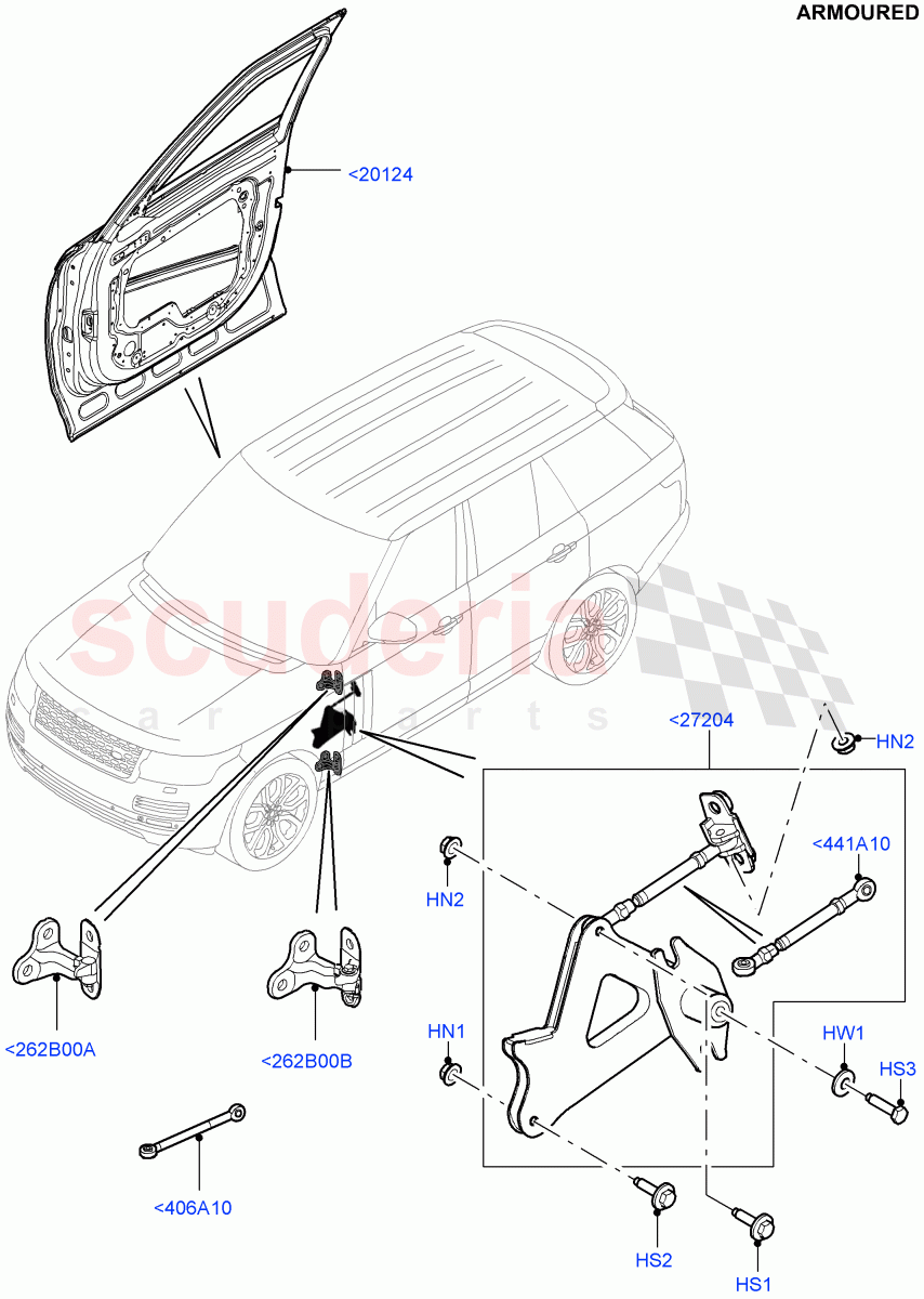 Front Doors, Hinges & Weatherstrips (Armoured) ((V) FROMEA000001) of Land Rover Land Rover Range Rover (2012-2021) [3.0 I6 Turbo Petrol AJ20P6]