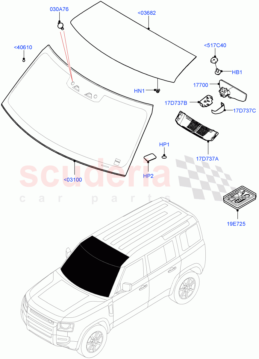 Windscreen/Inside Rear View Mirror of Land Rover Land Rover Defender (2020+) [5.0 OHC SGDI SC V8 Petrol]
