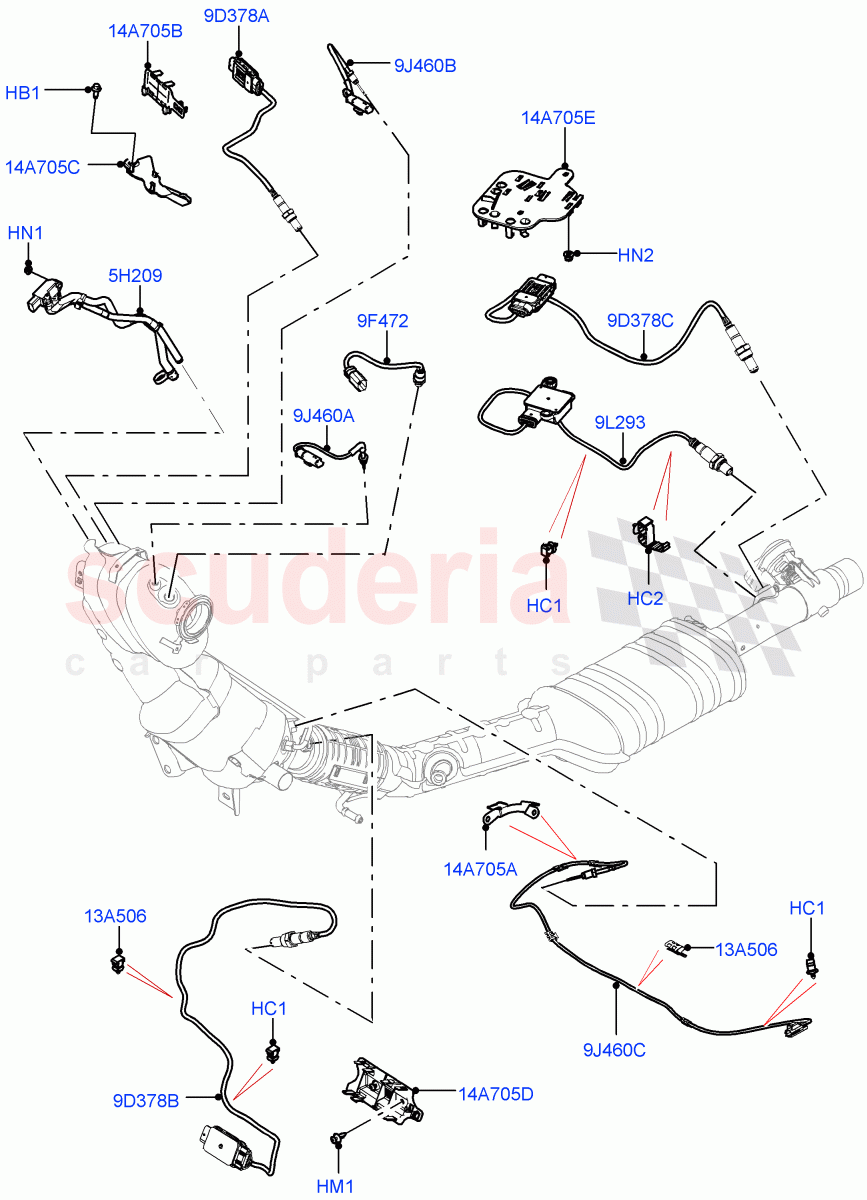 Exhaust Sensors And Modules (2.0L AJ21D4 Diesel Mid, Bharat VI Emission, Halewood (UK), EU6D - Final (Diesel) Emission, J-WLTP Emission) ((V) FROMMH000001) of Land Rover Land Rover Discovery Sport (2015+) [2.0 Turbo Diesel AJ21D4]