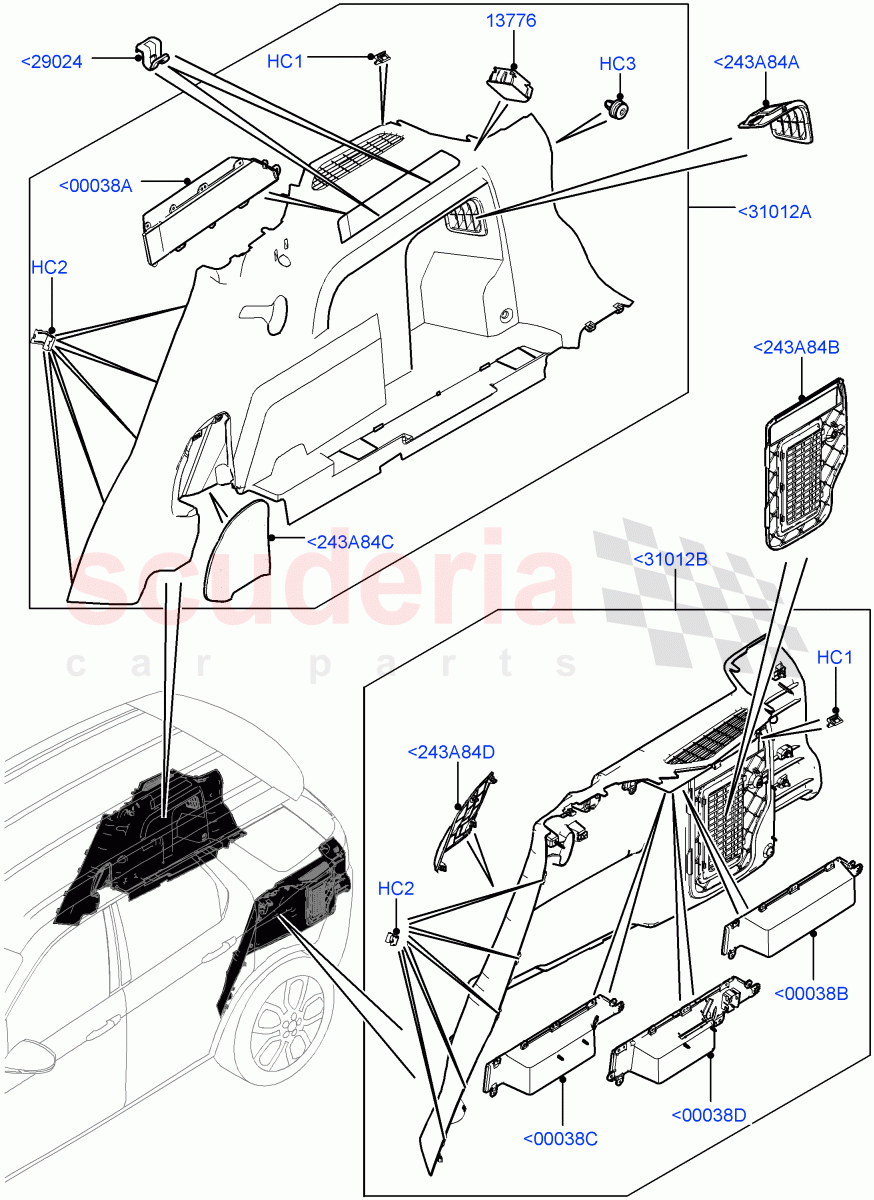 Side Trim(Luggage Compartment)(Halewood (UK),With 60/40 Split - Folding Rr Seat,Less Chiller Unit) of Land Rover Land Rover Discovery Sport (2015+) [2.0 Turbo Diesel AJ21D4]