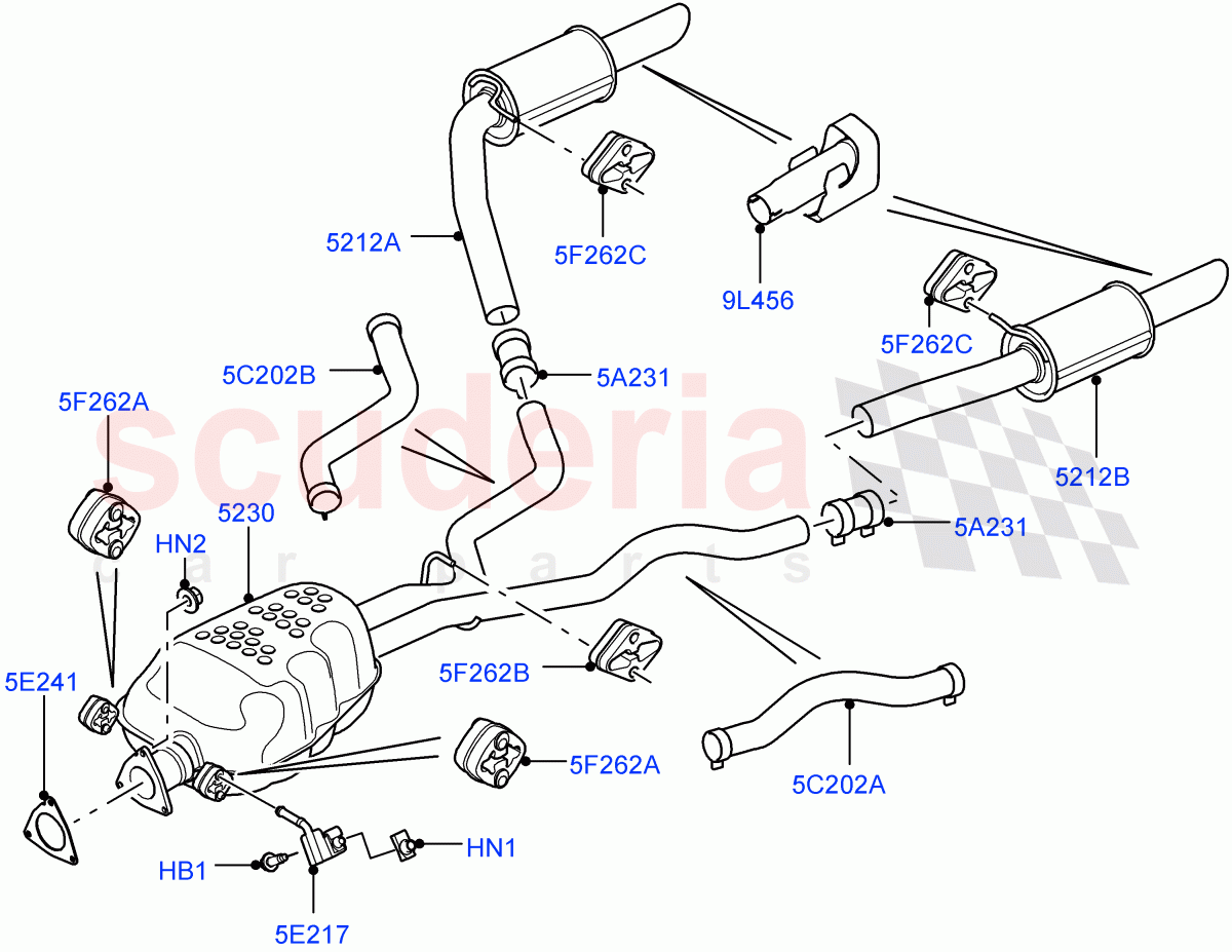 Rear Exhaust System (3.0 V6 Diesel, Proconve L6 Emissions, Stage V Plus DPF, L6 Diesel Emissions) ((V) FROMAA000001) of Land Rover Land Rover Discovery 4 (2010-2016) [3.0 Diesel 24V DOHC TC]