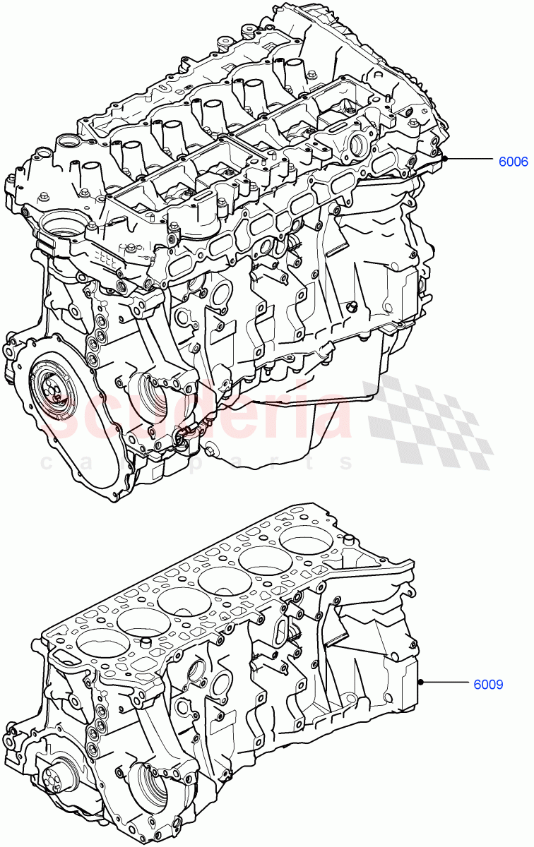 Service Engine And Short Block (Nitra Plant Build) (3.0L AJ20P6 Petrol High) ((V) FROML2000001) of Land Rover Land Rover Discovery 5 (2017+) [3.0 I6 Turbo Petrol AJ20P6]