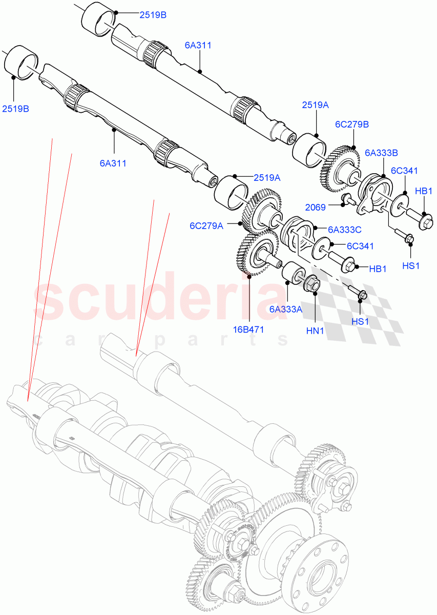 Balance Shafts And Drive (Solihull Plant Build) (2.0L I4 High DOHC AJ200 Petrol, 2.0L AJ200P Hi PHEV, 2.0L I4 Mid DOHC AJ200 Petrol) ((V) FROMHA000001) of Land Rover Land Rover Range Rover Sport (2014+) [2.0 Turbo Petrol AJ200P]