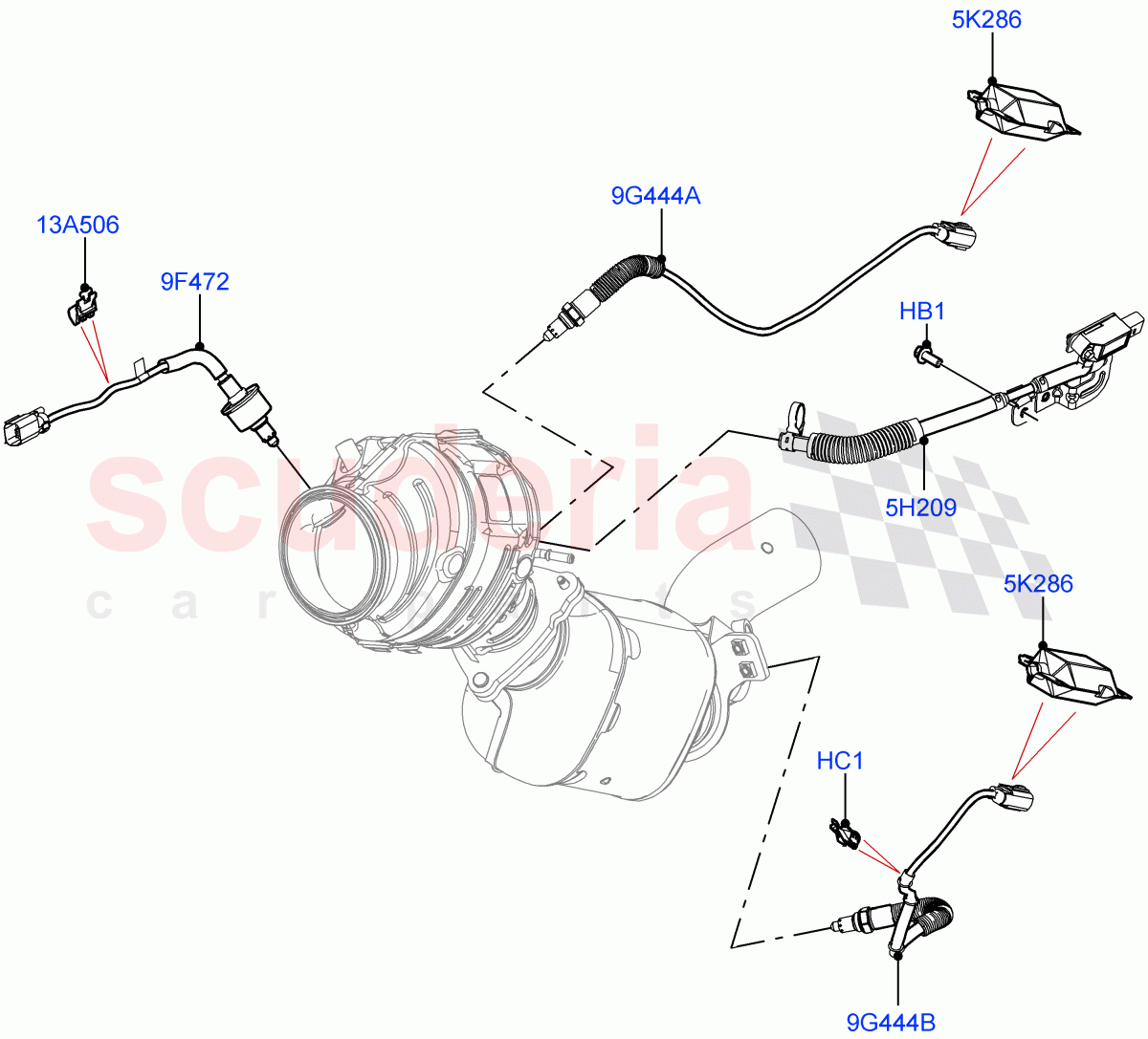 Exhaust Sensors And Modules (3.0L AJ20P6 Petrol High, Beijing 6 Petrol Emission, EU6D - Final (Petrol) Emission, 3.0L AJ20P6 Petrol PHEV) of Land Rover Land Rover Range Rover (2022+) [3.0 I6 Turbo Petrol AJ20P6]