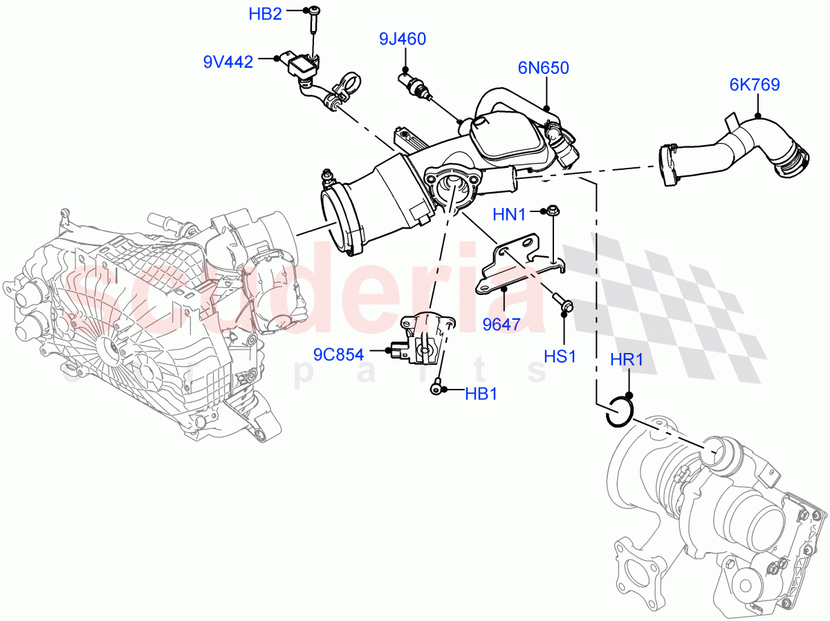 Intercooler/Air Ducts And Hoses (1.5L AJ20P3 Petrol High PHEV, Halewood (UK), 1.5L AJ20P3 Petrol High) ((V) FROMLH000001) of Land Rover Land Rover Discovery Sport (2015+) [1.5 I3 Turbo Petrol AJ20P3]