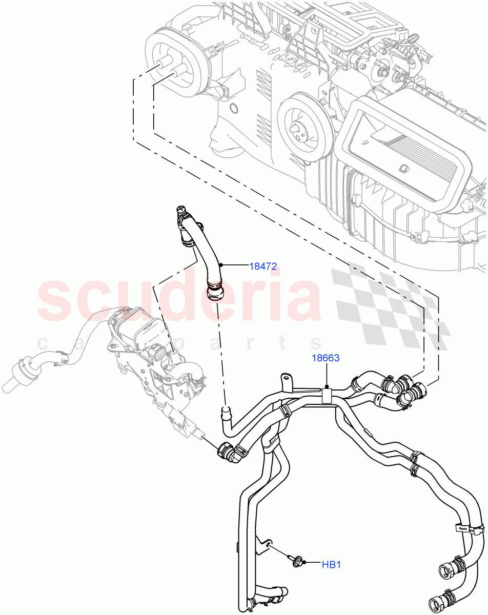 Heater Hoses(Solihull Plant Build)(2.0L I4 DSL MID DOHC AJ200,With Fuel Fired Heater,With Air Conditioning - Front/Rear,Less Park Heating,2.0L I4 DSL HIGH DOHC AJ200)((V)FROMJA000001,(V)TOJA999999) of Land Rover Land Rover Discovery 5 (2017+) [2.0 Turbo Diesel]