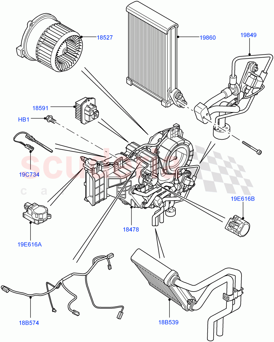 Heater/Air Cond.Internal Components(Rear)(With Rear Seat Climate Control)((V)FROMAA000001) of Land Rover Land Rover Discovery 4 (2010-2016) [4.0 Petrol V6]