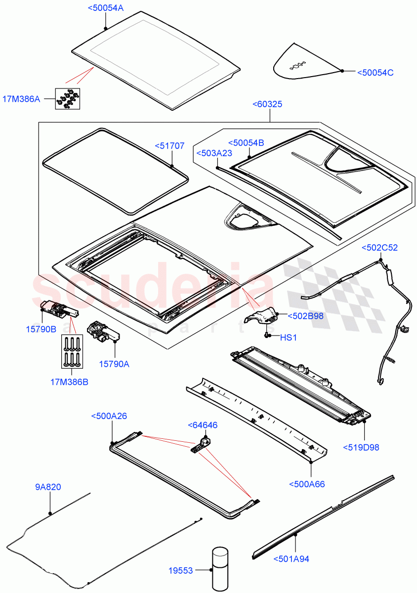 Panoramic Glass Roof (Long Wheelbase, With Roof Conversion-Panorama Power, Changsu (China)) of Land Rover Land Rover Range Rover Evoque (2019+) [2.0 Turbo Diesel AJ21D4]
