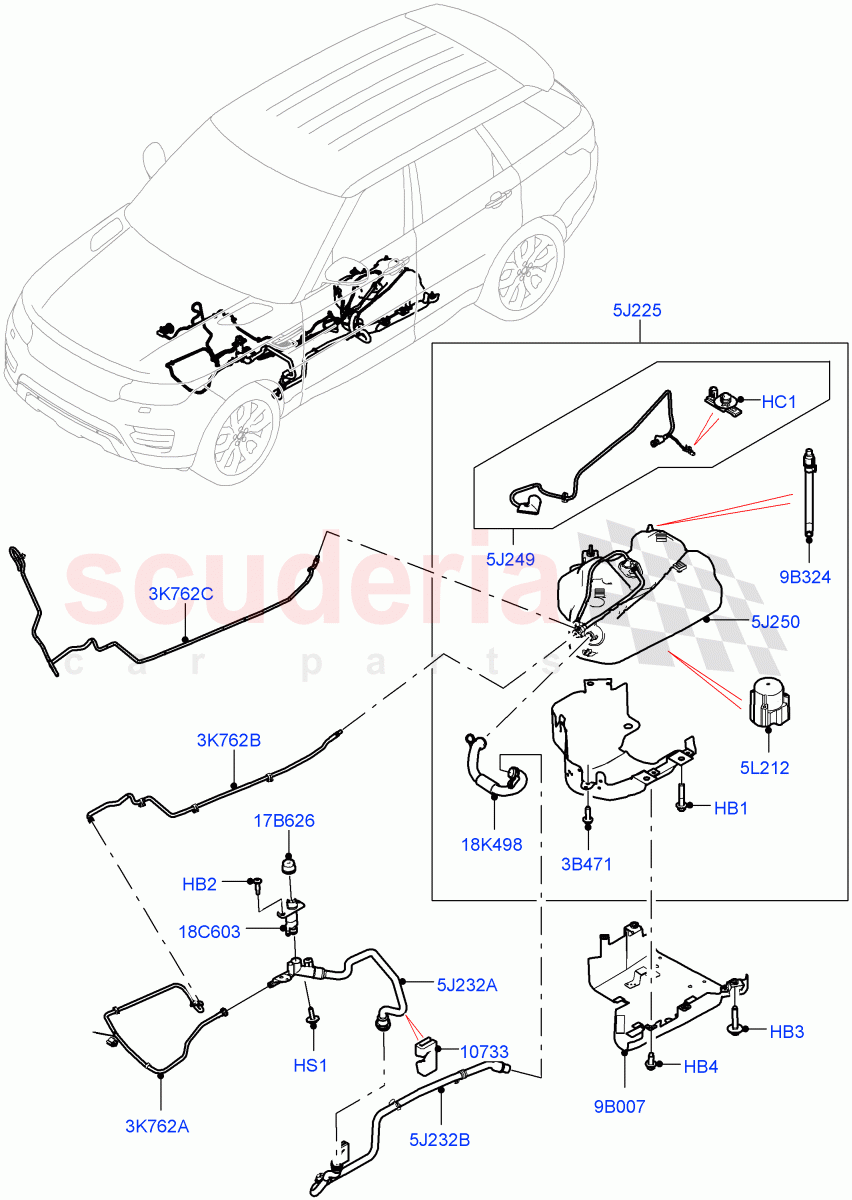 Exhaust Fluid Injection System (Tank and Lines) (3.0 V6 Diesel, With Diesel Exh Fluid Emission Tank) ((V) FROMGA000001) of Land Rover Land Rover Range Rover Sport (2014+) [3.0 Diesel 24V DOHC TC]