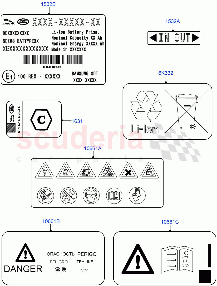 Labels(Traction Battery)(2.0L AJ200P Hi PHEV)((V)FROMJA000001) of Land Rover Land Rover Range Rover (2012-2021) [3.0 I6 Turbo Petrol AJ20P6]