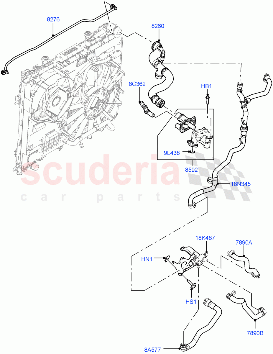 Cooling System Pipes And Hoses (Nitra Plant Build) (3.0 V6 D Gen2 Mono Turbo, Active Tranmission Warming) ((V) FROMK2000001) of Land Rover Land Rover Discovery 5 (2017+) [3.0 Diesel 24V DOHC TC]