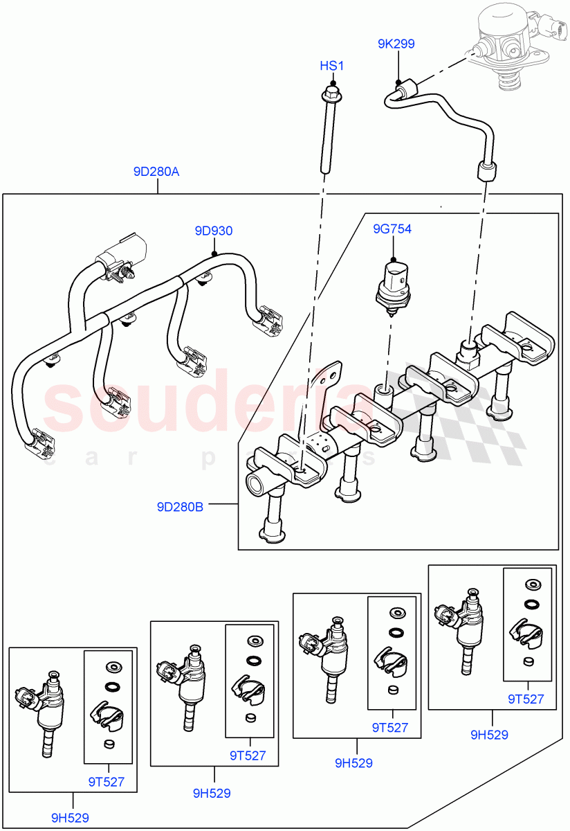 Fuel Injectors And Pipes(Solihull Plant Build)(2.0L AJ200P Hi PHEV,2.0L I4 High DOHC AJ200 Petrol,2.0L I4 Mid DOHC AJ200 Petrol)((V)FROMHA000001) of Land Rover Land Rover Range Rover Velar (2017+) [2.0 Turbo Petrol AJ200P]