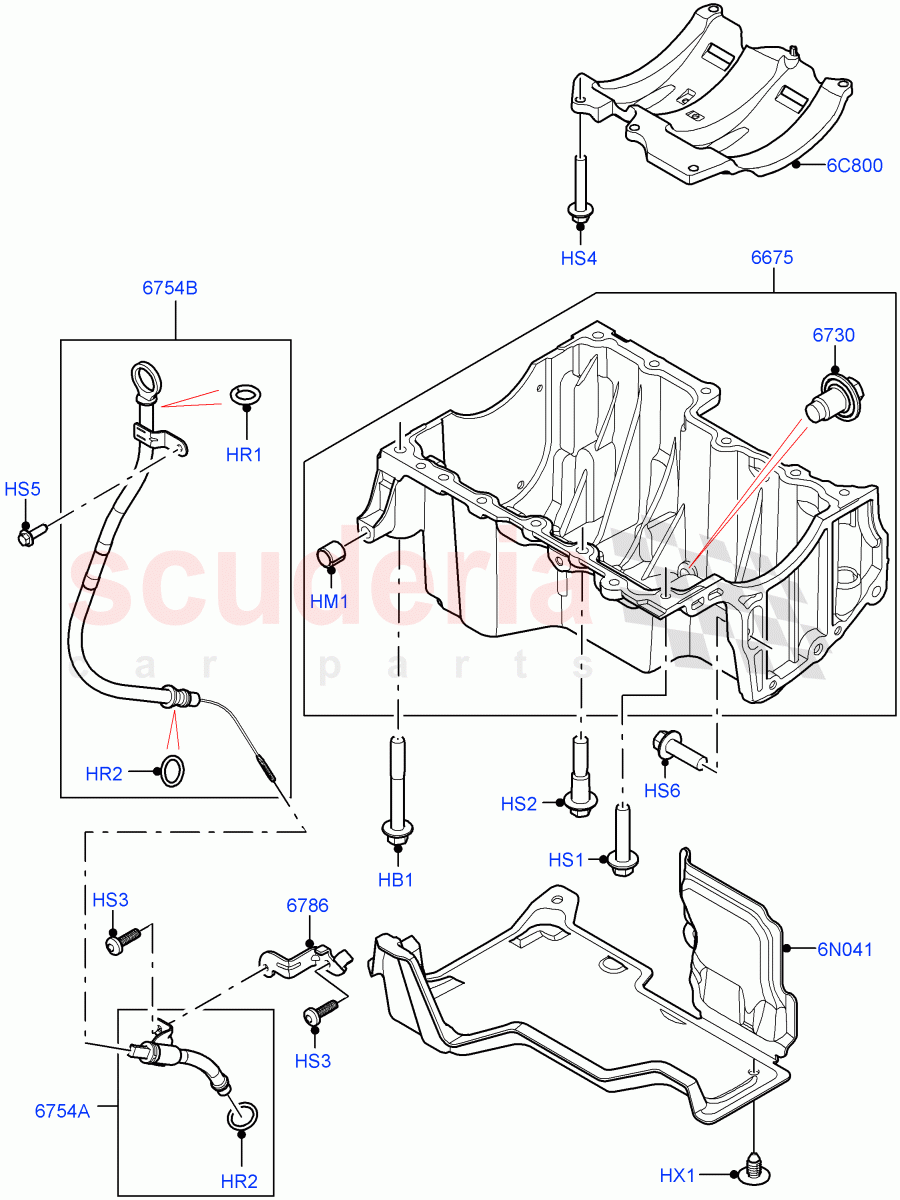 Oil Pan/Oil Level Indicator (1.5L AJ20P3 Petrol High PHEV, Halewood (UK), 1.5L AJ20P3 Petrol High) ((V) FROMLH000001) of Land Rover Land Rover Discovery Sport (2015+) [1.5 I3 Turbo Petrol AJ20P3]