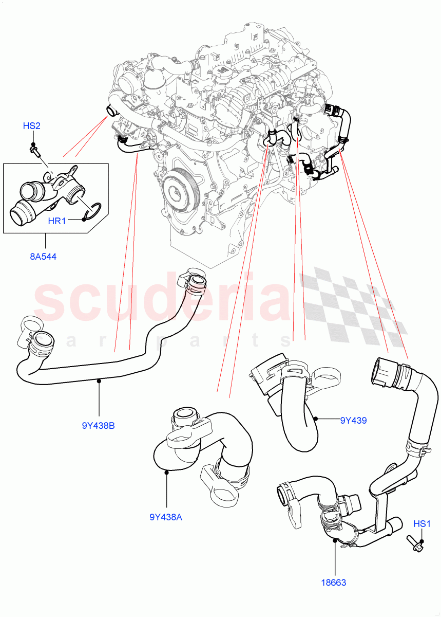 EGR Cooling System (2.0L I4 DSL HIGH DOHC AJ200, Euro Stage 4 Emissions, 2.0L I4 DSL MID DOHC AJ200, LEV 160) ((V) TOJA999999) of Land Rover Land Rover Range Rover Velar (2017+) [2.0 Turbo Diesel]