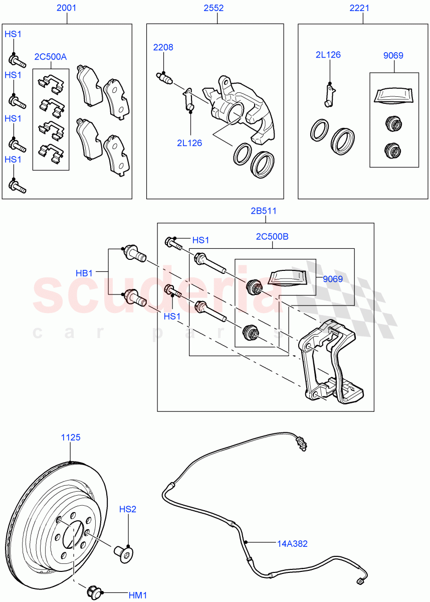Rear Brake Discs And Calipers (5.0L OHC SGDI SC V8 Petrol - AJ133) ((V) FROMAA000001) of Land Rover Land Rover Range Rover Sport (2010-2013) [3.0 Diesel 24V DOHC TC]