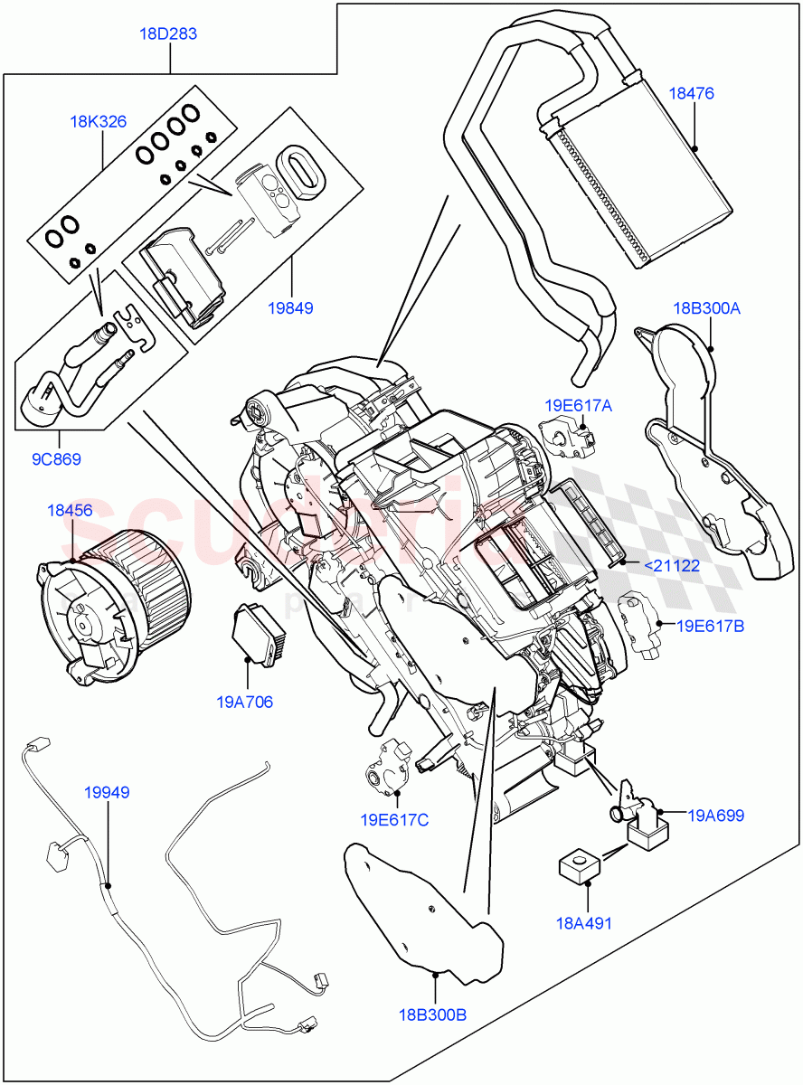 Heater/Air Cond.Internal Components(Auxiliary Heater)(Premium Air Con Hybrid Front/Rear,With Air Conditioning - Front/Rear)((V)TOJA999999) of Land Rover Land Rover Range Rover Sport (2014+) [3.0 I6 Turbo Diesel AJ20D6]