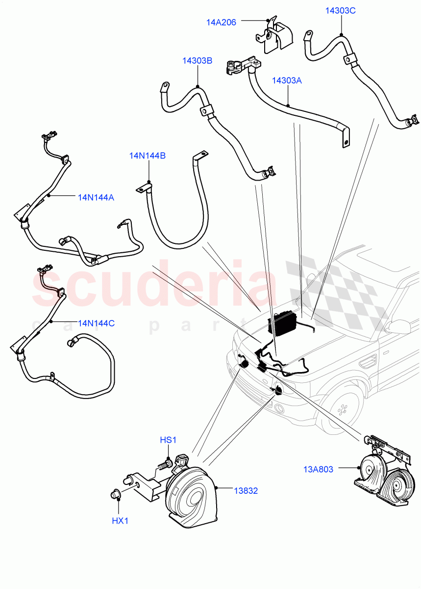 Battery Cables And Horn((V)TO9A999999) of Land Rover Land Rover Range Rover Sport (2005-2009) [3.6 V8 32V DOHC EFI Diesel]