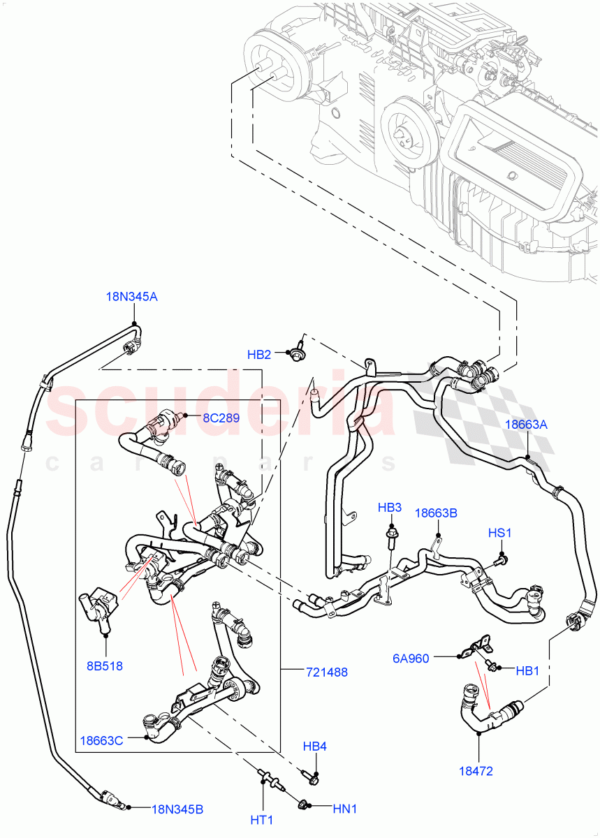 Heater Hoses(Front)(2.0L I4 High DOHC AJ200 Petrol,With Fresh Air Heater,With Air Conditioning - Front/Rear,With Ptc Heater)((V)FROMJA000001,(V)TOJA999999) of Land Rover Land Rover Range Rover Sport (2014+) [2.0 Turbo Petrol GTDI]