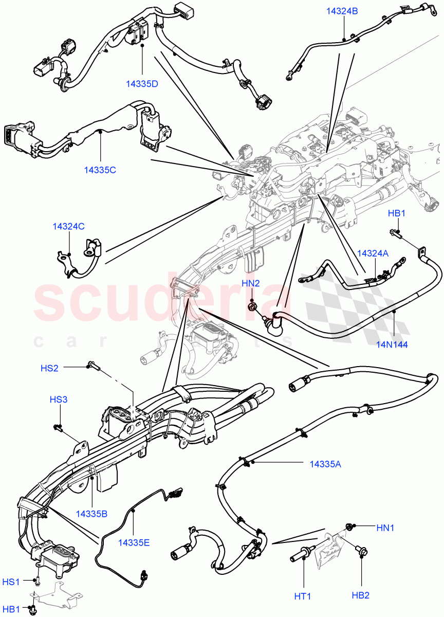 Hybrid Electrical Modules(Traction Battery Cables)(3.0 V6 D Gen2 Twin Turbo,8 Speed Auto Trans ZF 8HP70 HEV 4WD,3.0 V6 Diesel Electric Hybrid Eng,3.0 V6 D Gen2 Mono Turbo)((V)FROMEA000001) of Land Rover Land Rover Range Rover Sport (2014+) [4.4 DOHC Diesel V8 DITC]