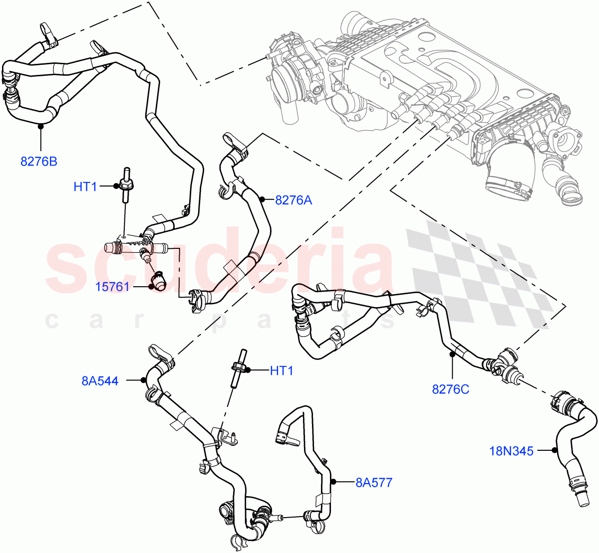 Cooling System Pipes And Hoses(Intercooler, Nitra Plant Build)(3.0L AJ20P6 Petrol High) of Land Rover Land Rover Discovery 5 (2017+) [3.0 I6 Turbo Petrol AJ20P6]