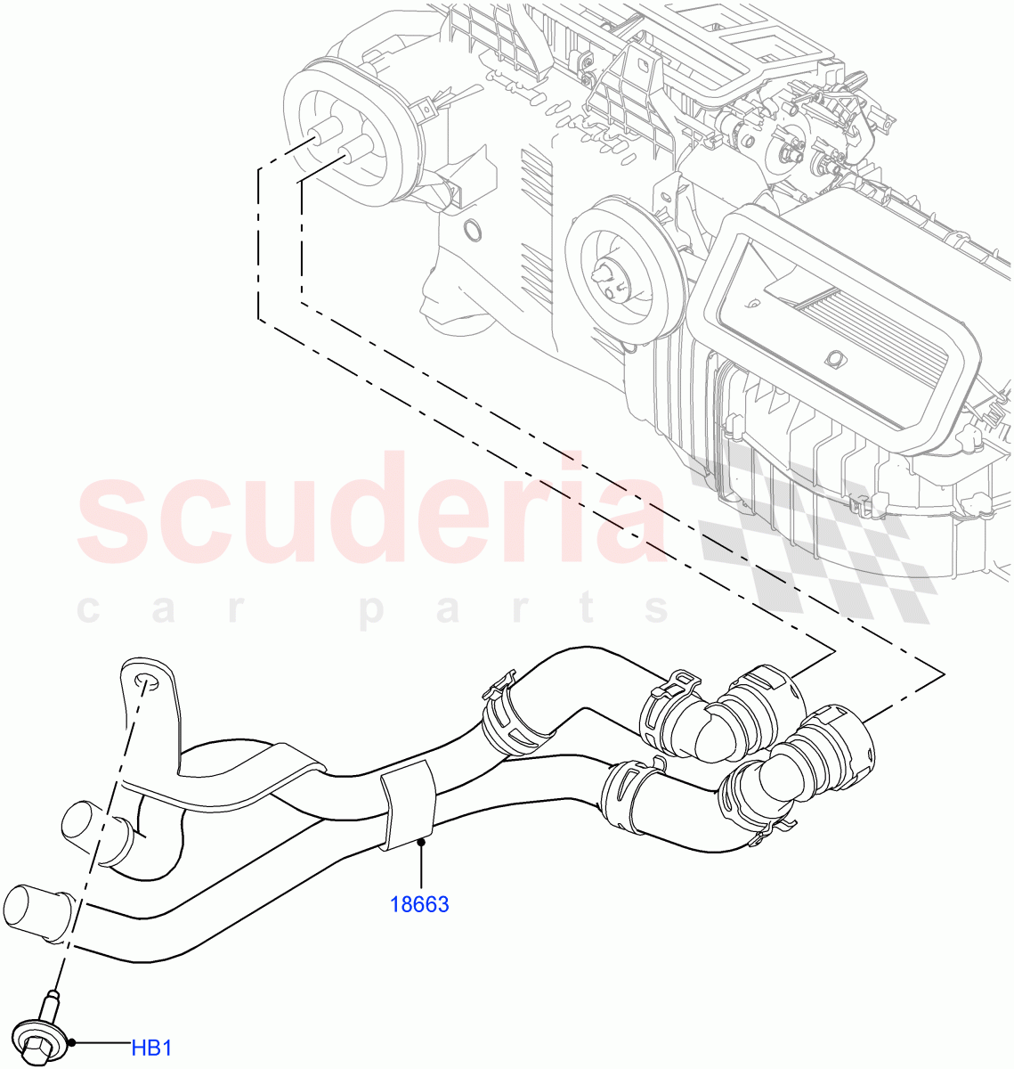 Heater Hoses (Solihull Plant Build) (3.0L DOHC GDI SC V6 PETROL, With Manual Air Conditioning, With Front Comfort Air Con (IHKA), 3.0 V6 D Low MT ROW, With Air Conditioning - Front/Rear, 3.0 V6 D Gen2 Twin Turbo, 3.0 V6 D Gen2 Mono Turbo) ((V) FROMKA000001) of Land Rover Land Rover Discovery 5 (2017+) [2.0 Turbo Petrol AJ200P]