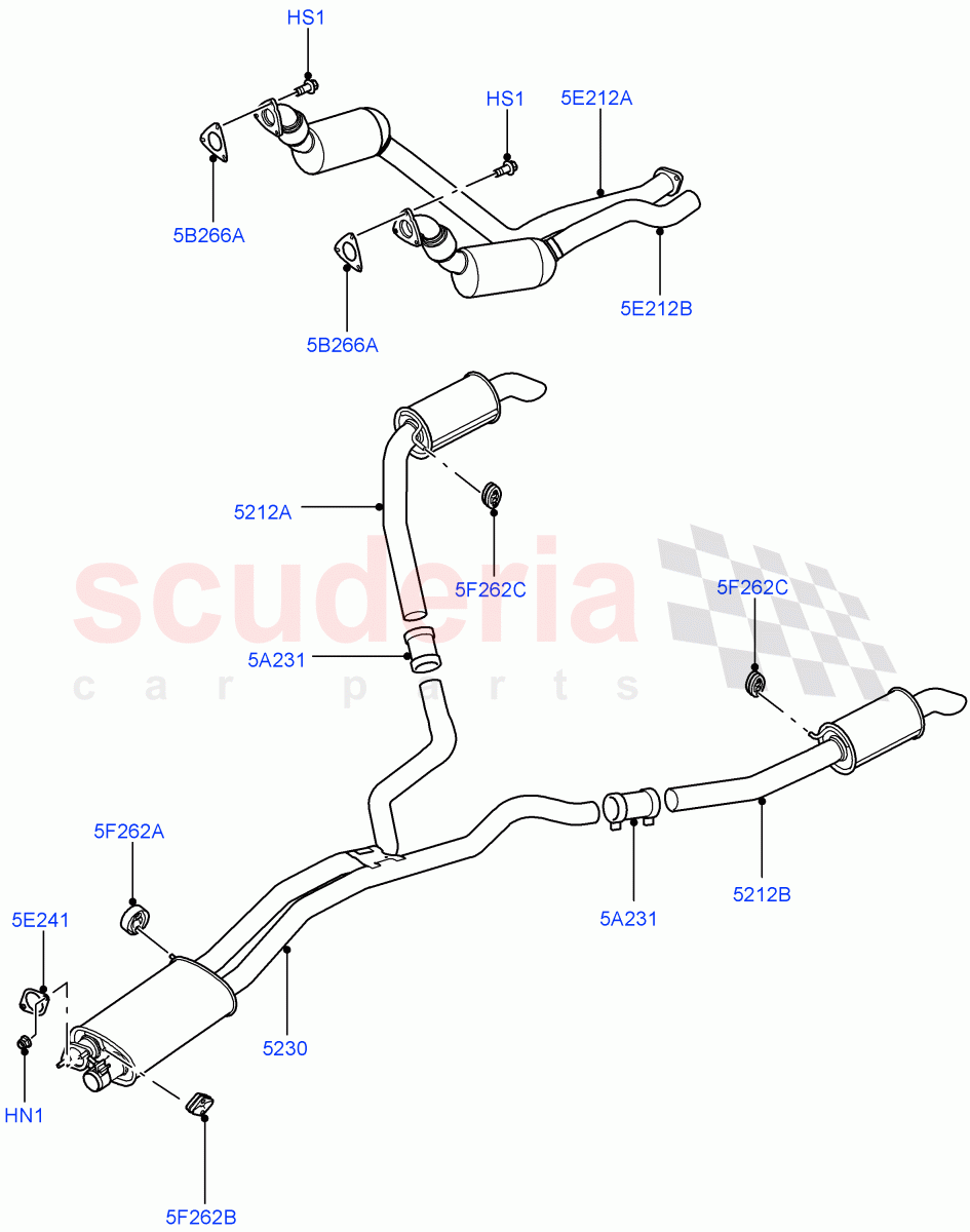 Exhaust System(3.6L V8 32V DOHC EFi Diesel Lion)((V)FROM7A000001,(V)TO9A999999) of Land Rover Land Rover Range Rover Sport (2005-2009) [3.6 V8 32V DOHC EFI Diesel]